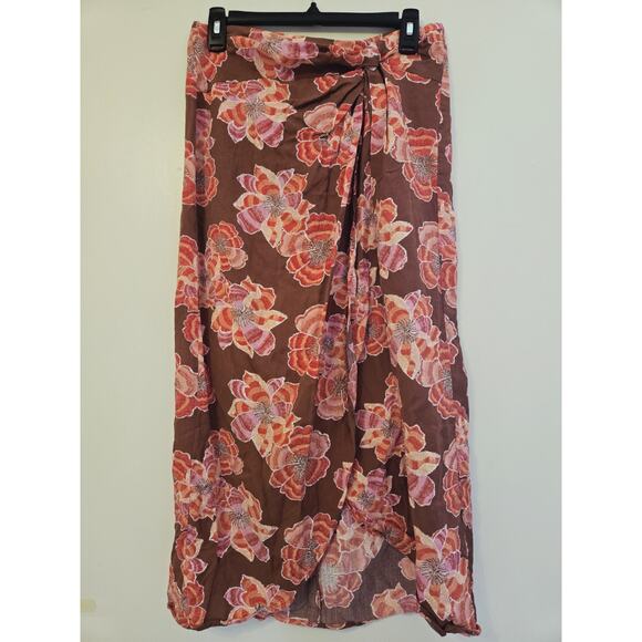 Loft Maxi Wrap Skirt Sz M Flowers Liocell Preppy Travel Vacation Comfy Cottage - Picture 1 of 8